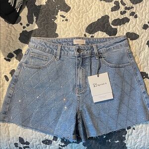 Special A Light Blue Jean Shorts with Rhinestone Accents